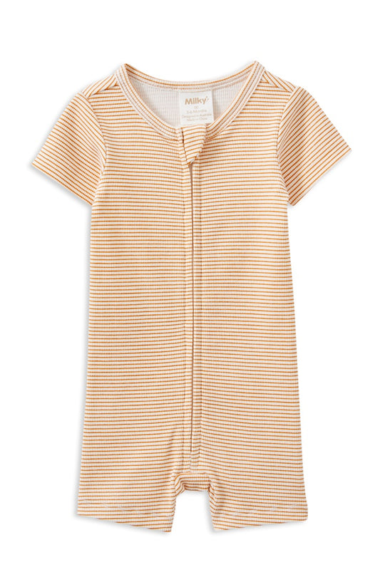 Caramel Rib Zip Romper