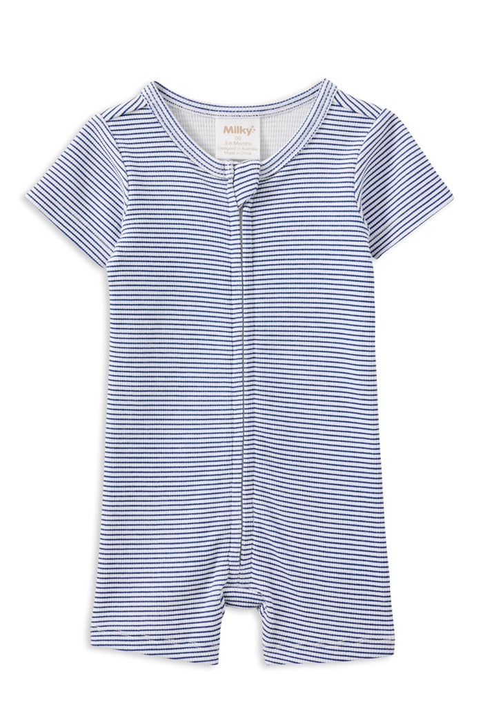 Blue Rib Zip Romper