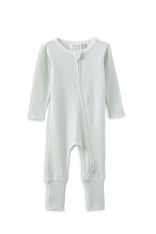 Green Stripe Zip Romper