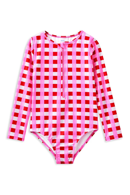 Lollipop Check Long Sleeve Swimsuit