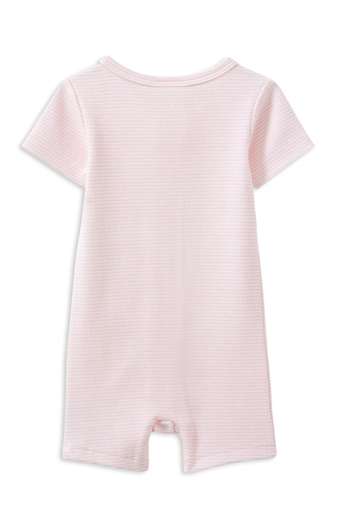 Pink Stripe Rib Zip Romper