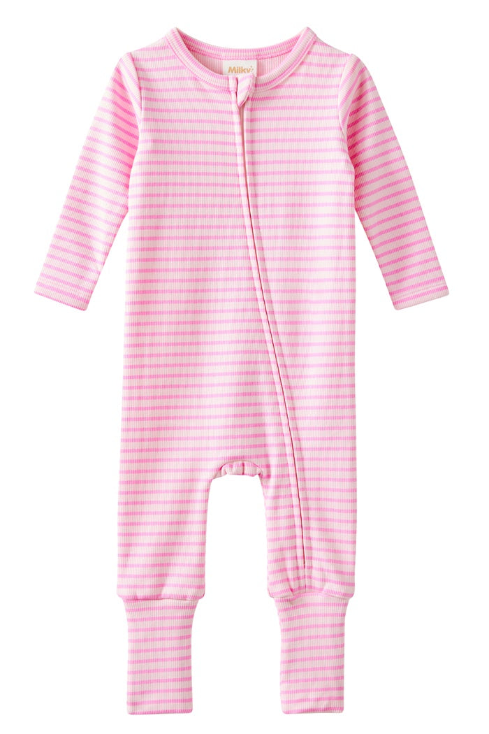 Tickled Pink Stripe Zip Romper