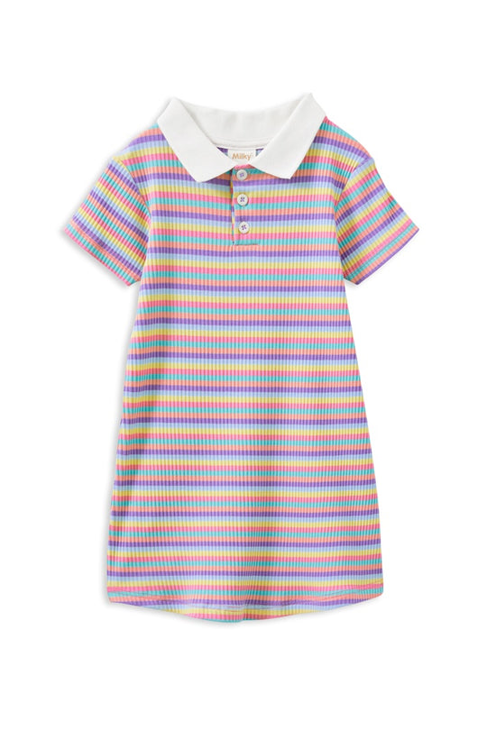 Girls Multi Stripe Rib Dress