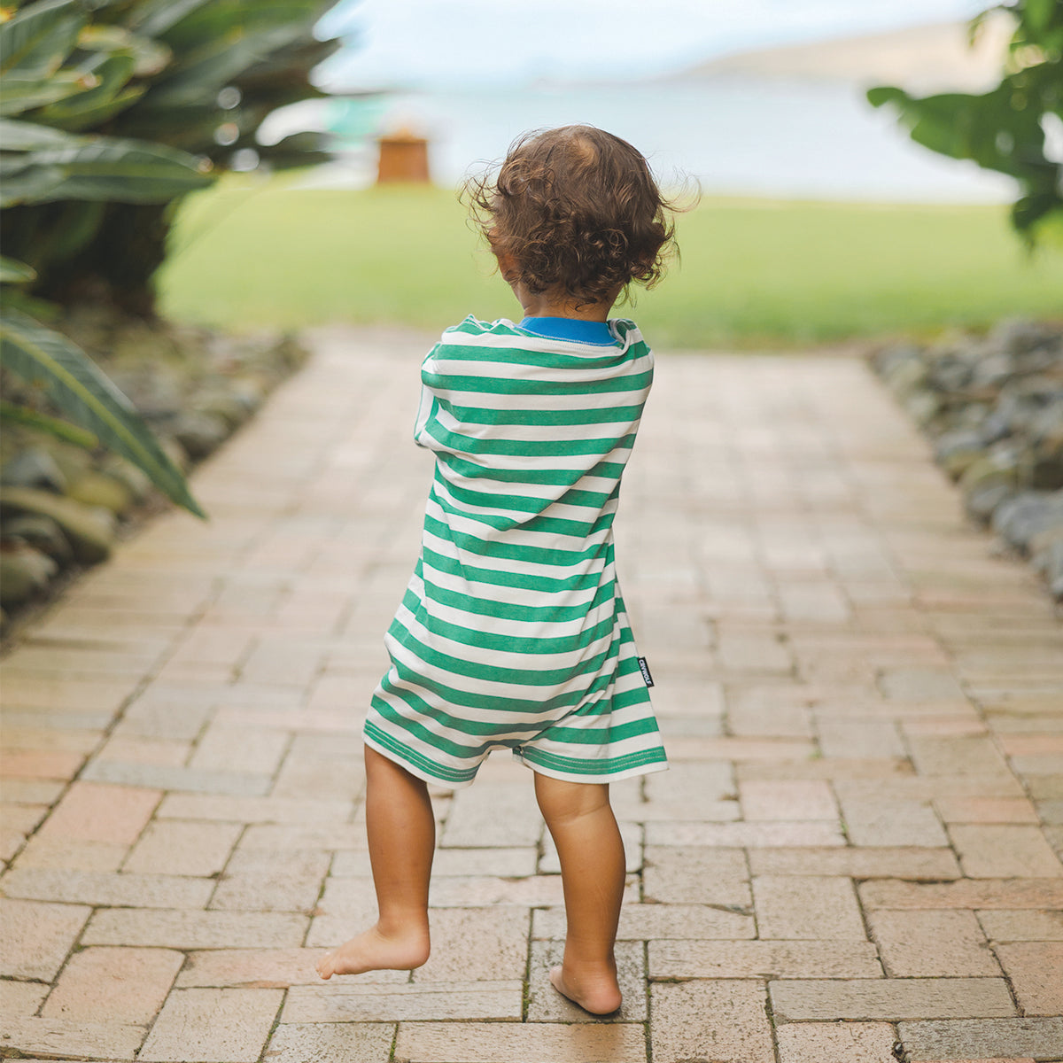 SUN SMART ROMPER Sea Green Stripe