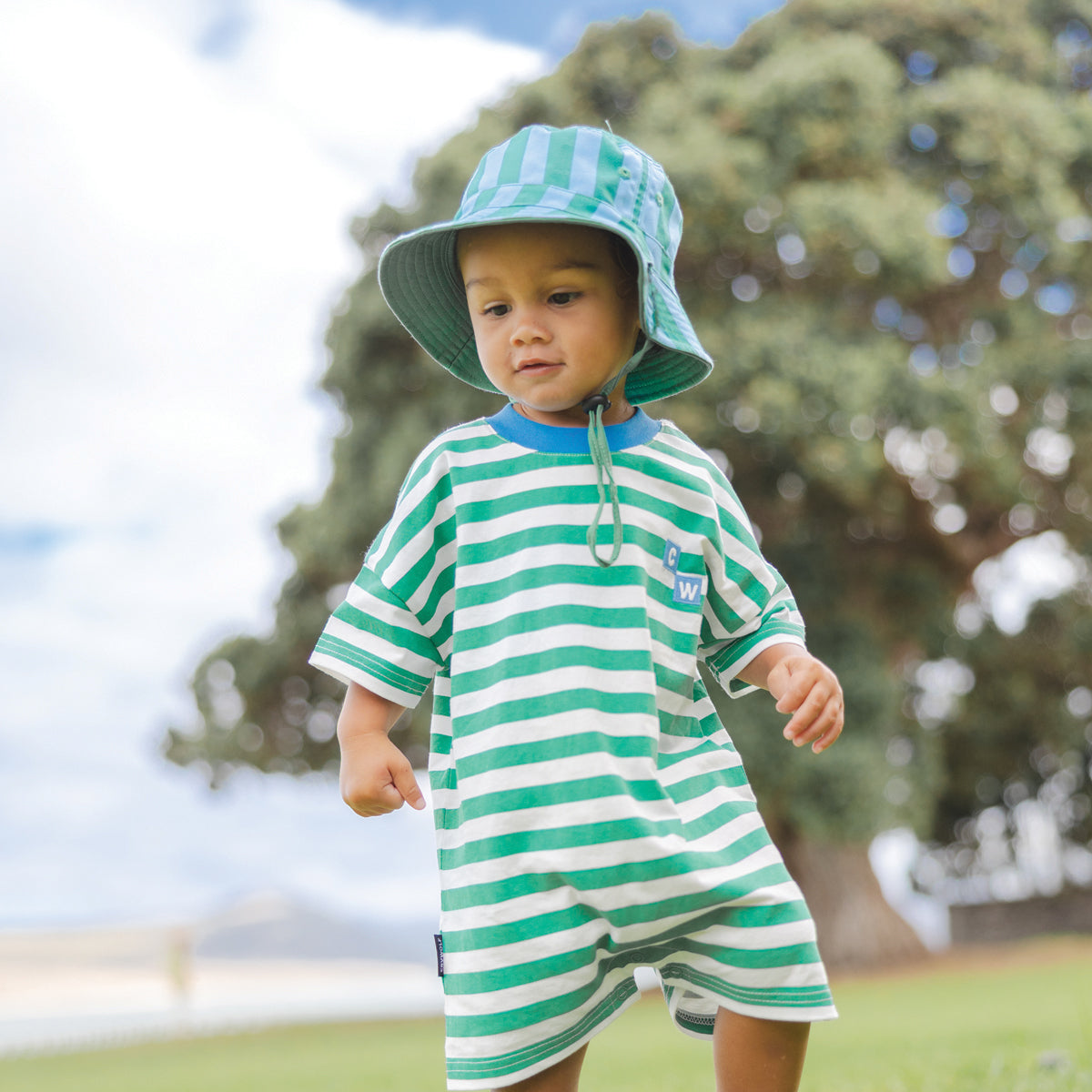 SUN SMART ROMPER Sea Green Stripe