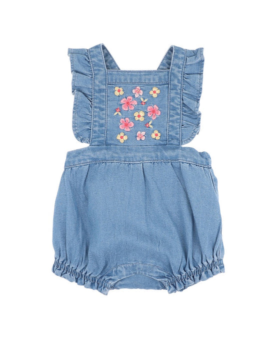 Embroidered Denim Romper