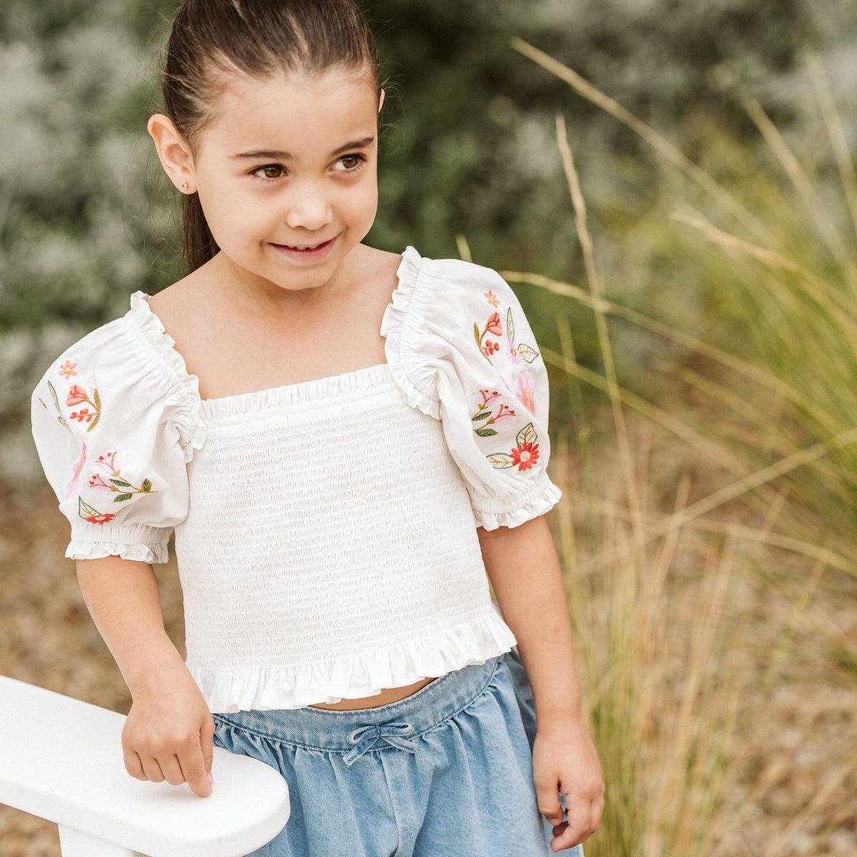 PARADISO EMBROIDERED SHIRRED TOP 3-7Y