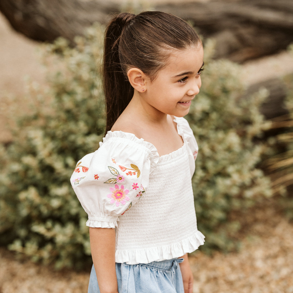 PARADISO EMBROIDERED SHIRRED TOP 3-7Y
