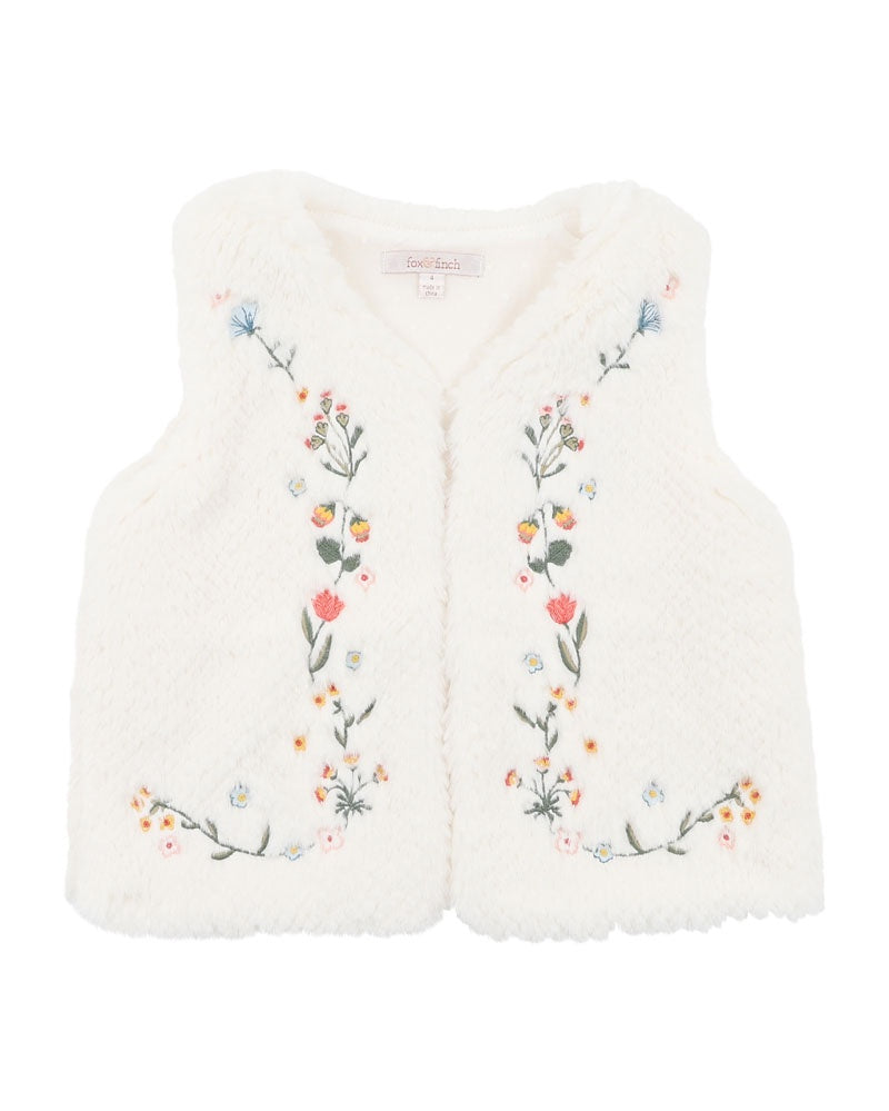 Botanica Embroidered Faux Fur Vest