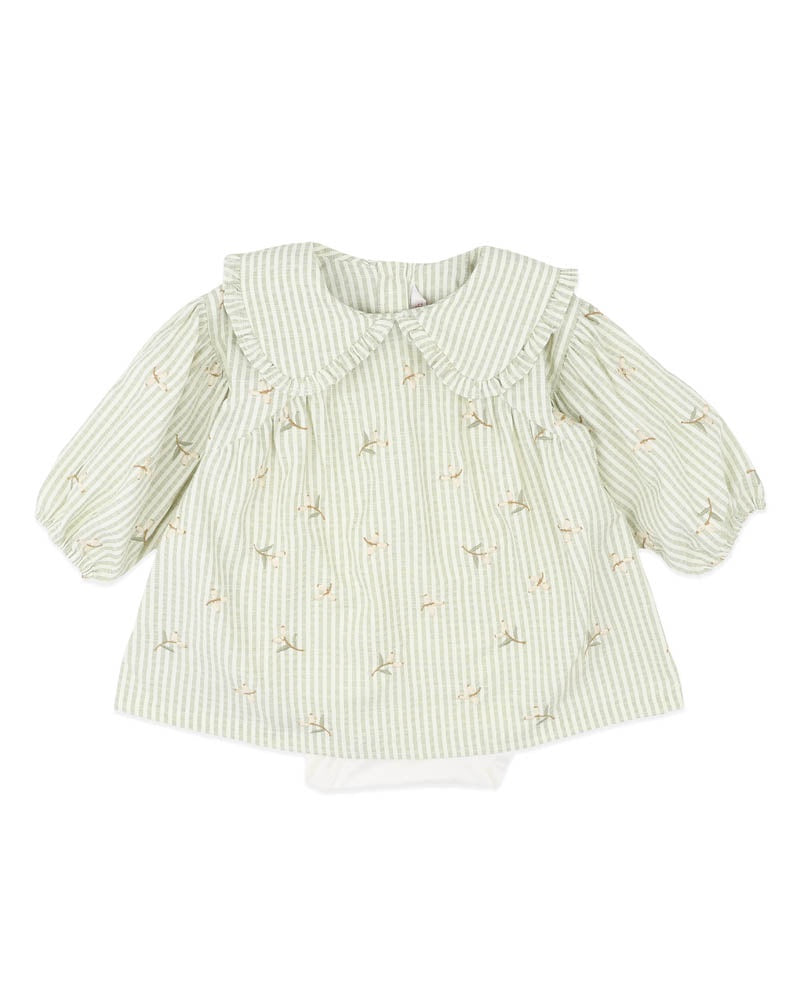 ORCHARD BLOOM EMB. STRIPE OVERLAY DRESS