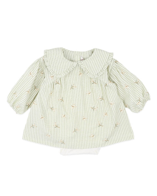 ORCHARD BLOOM EMB. STRIPE OVERLAY DRESS