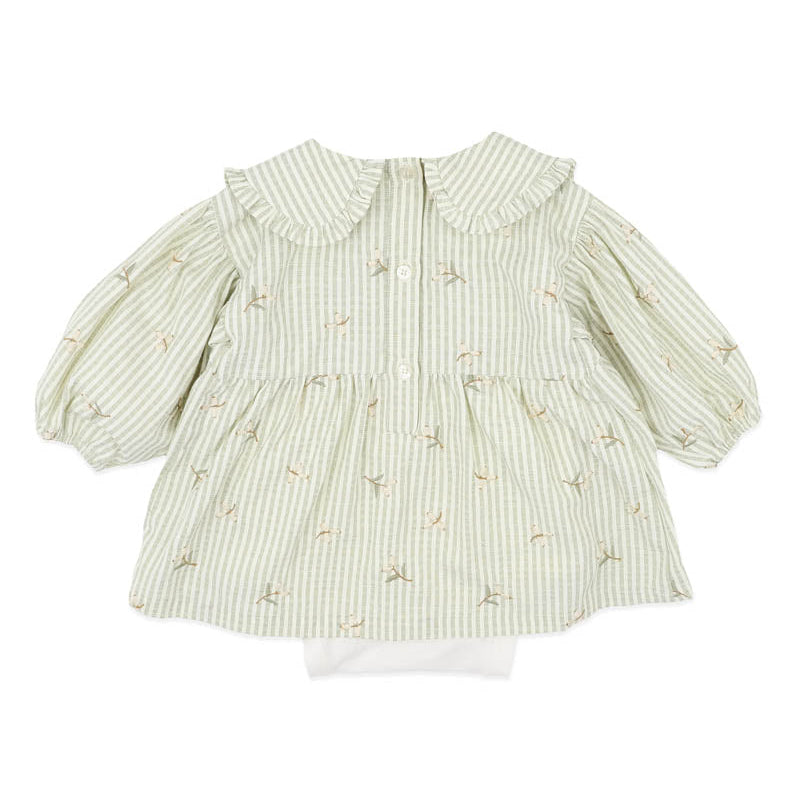 ORCHARD BLOOM EMB. STRIPE OVERLAY DRESS