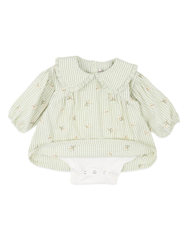 ORCHARD BLOOM EMB. STRIPE OVERLAY DRESS