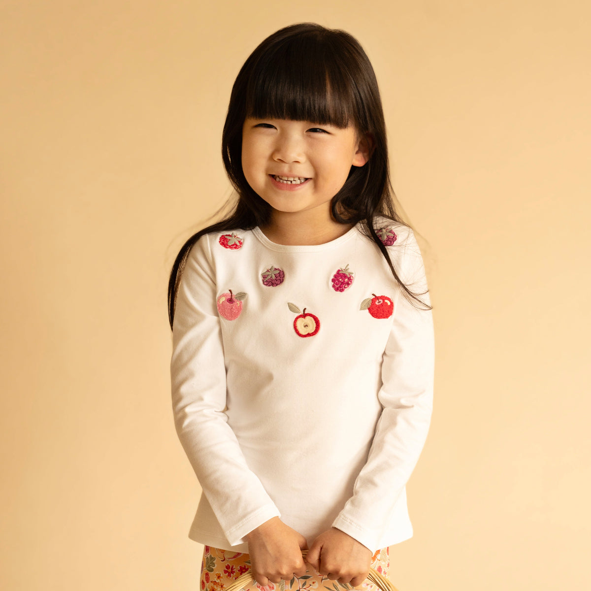 ORCHARD BLOOM EMB. FRUIT LS TEE | 3-7 YRS