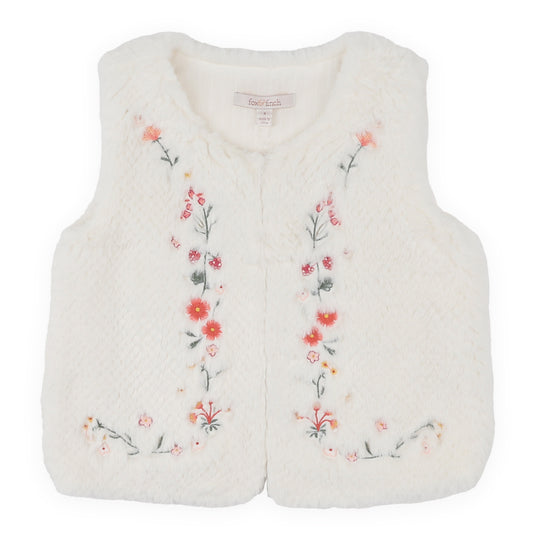 ORCHARD BLOOM EMB. FAUX FUR VEST | 3-7 YRS