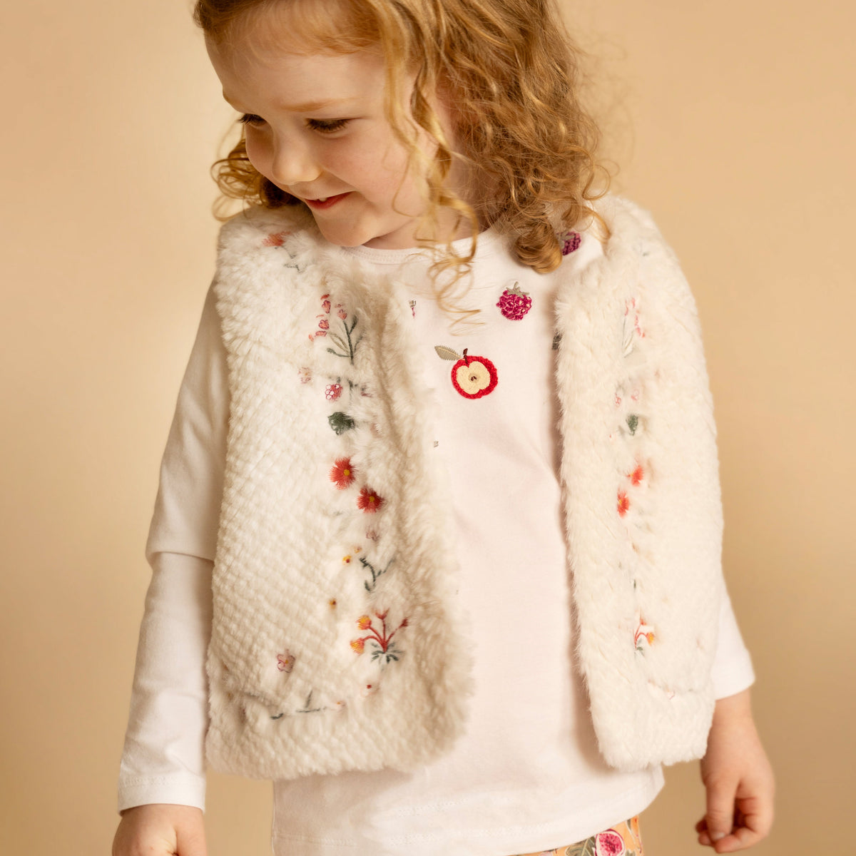ORCHARD BLOOM EMB. FAUX FUR VEST | 3-7 YRS