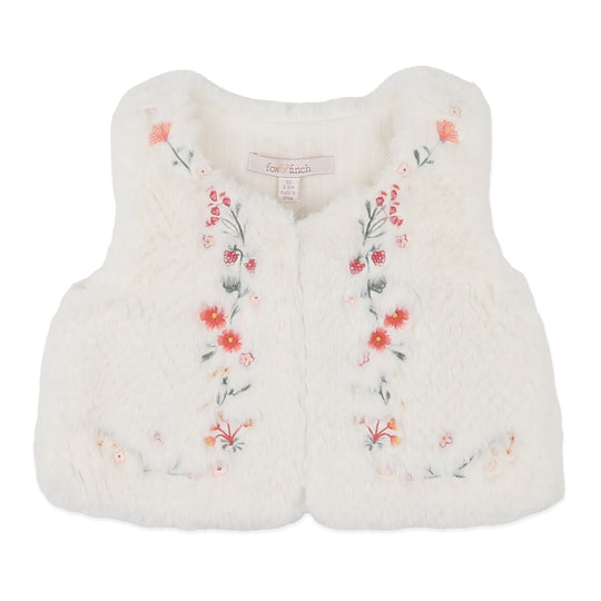 ORCHARD BLOOM EMB. FAUX FUR VEST