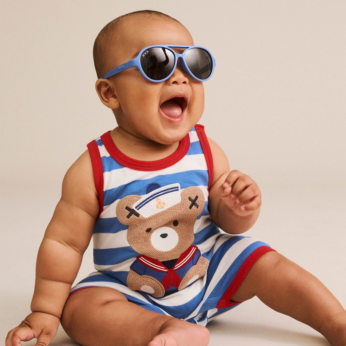 NAUTICAL STRIPE  SITTING HUX S/LESS ROMPER