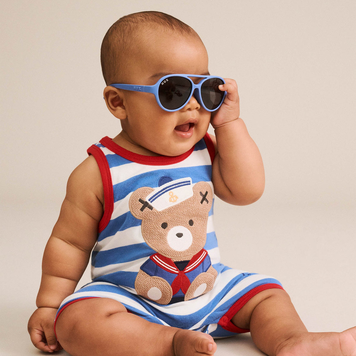 NAUTICAL STRIPE  SITTING HUX S/LESS ROMPER