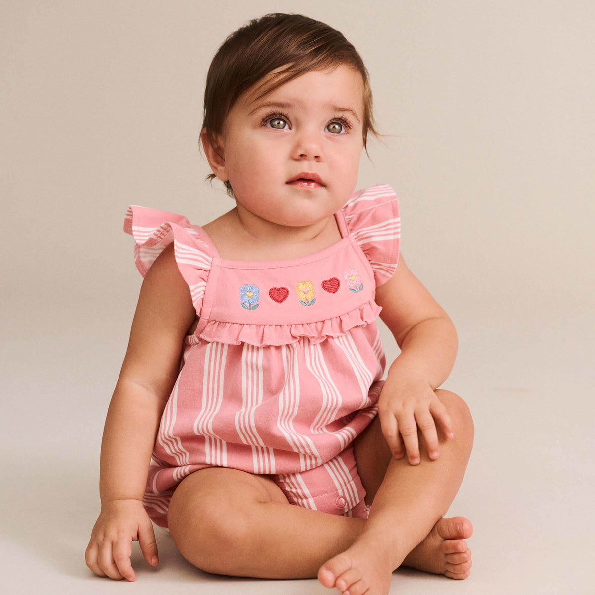 FLORAL EMB STRIPE PLAYSUIT