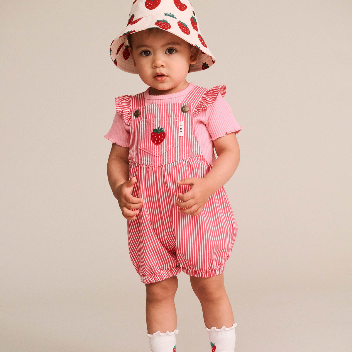 STRAWBERRY EMB STRIPE PLAYSUIT