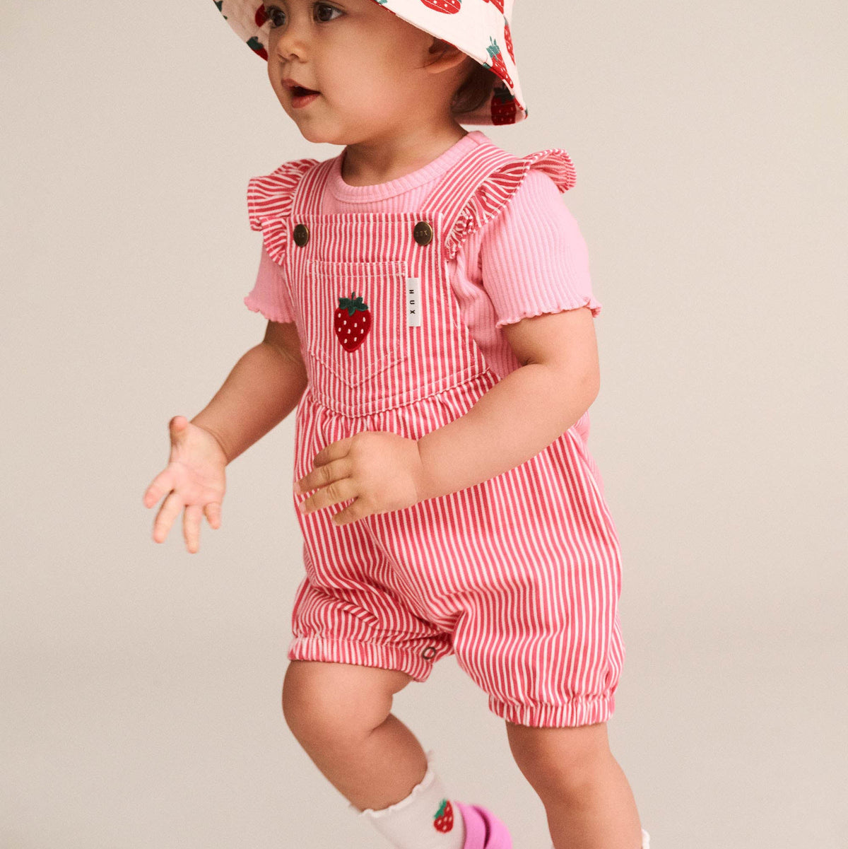 STRAWBERRY EMB STRIPE PLAYSUIT