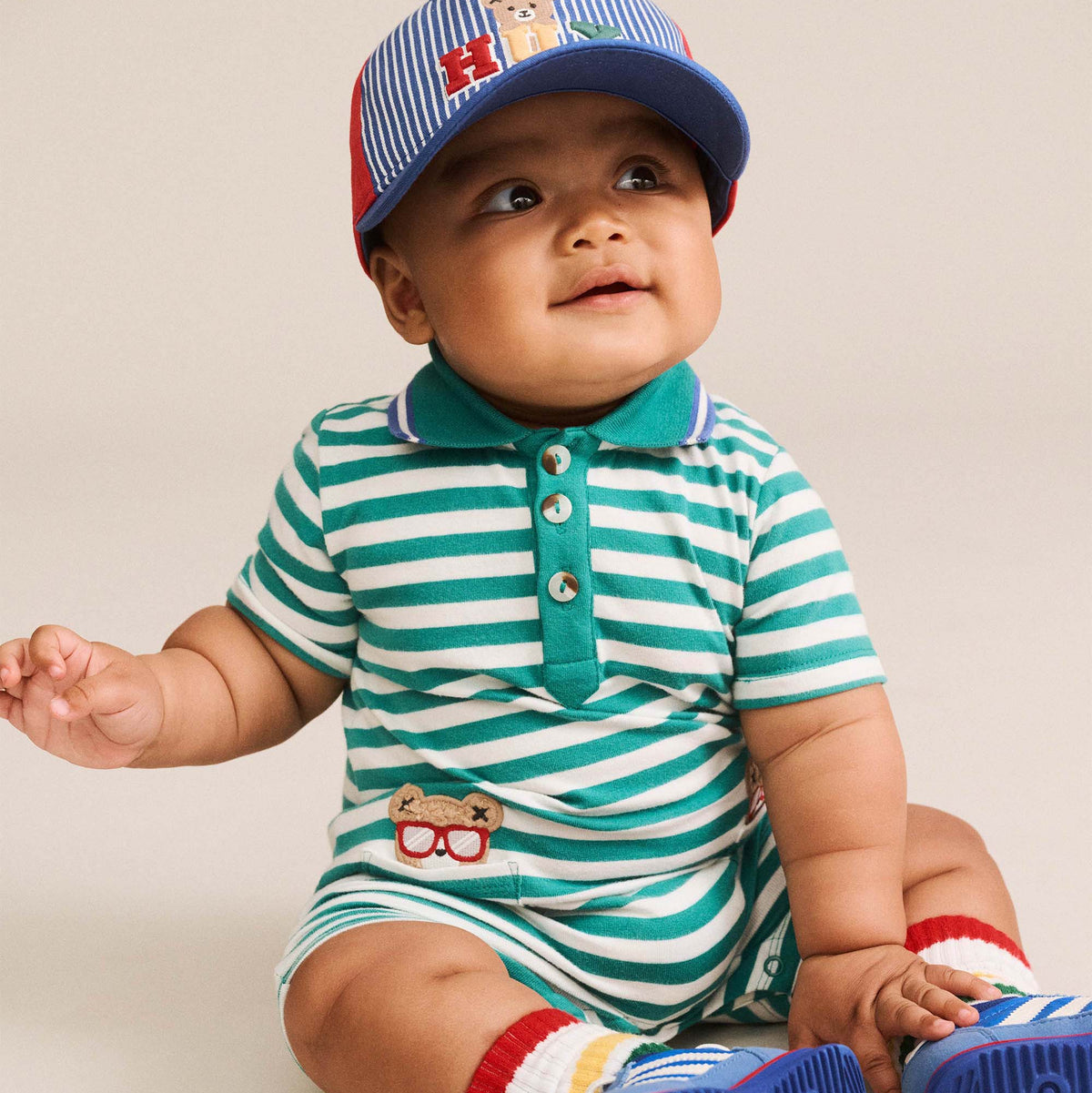 GREEN STRIPE VACAY HUX ROMPER