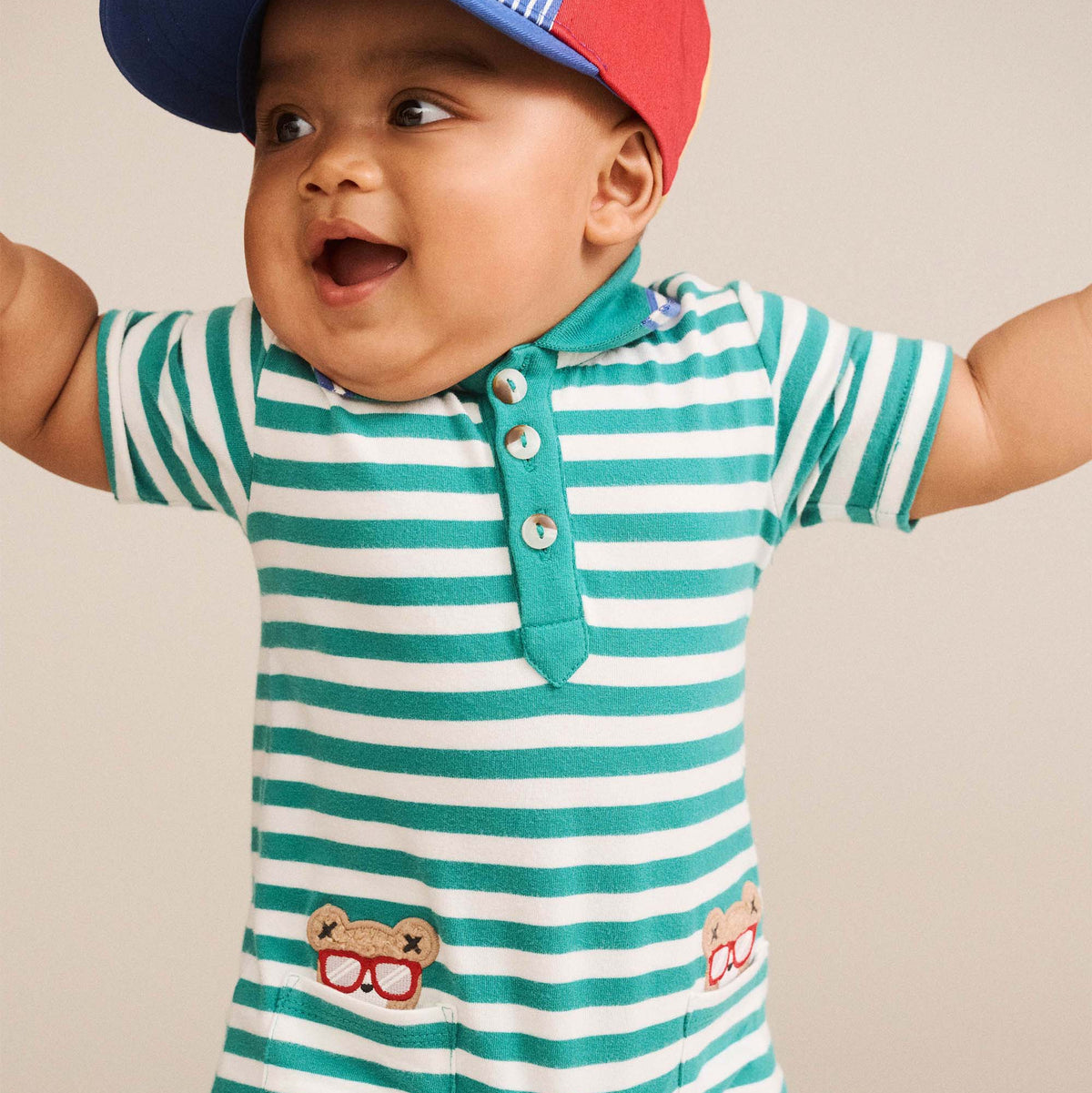 GREEN STRIPE VACAY HUX ROMPER