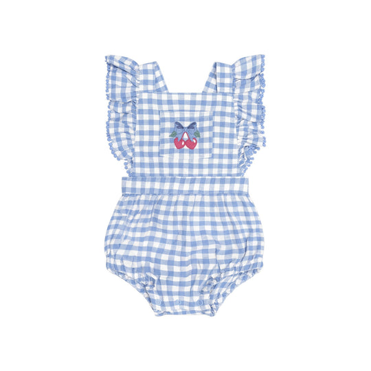 DUSTY BLUE GINGHAM BOW PLAYSUIT