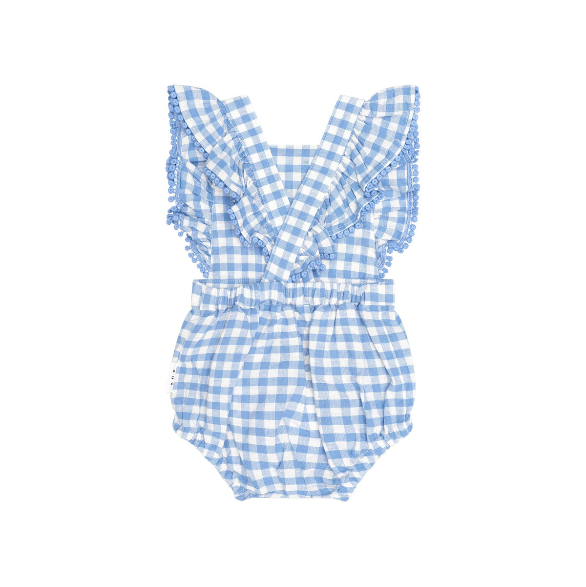 DUSTY BLUE GINGHAM BOW PLAYSUIT
