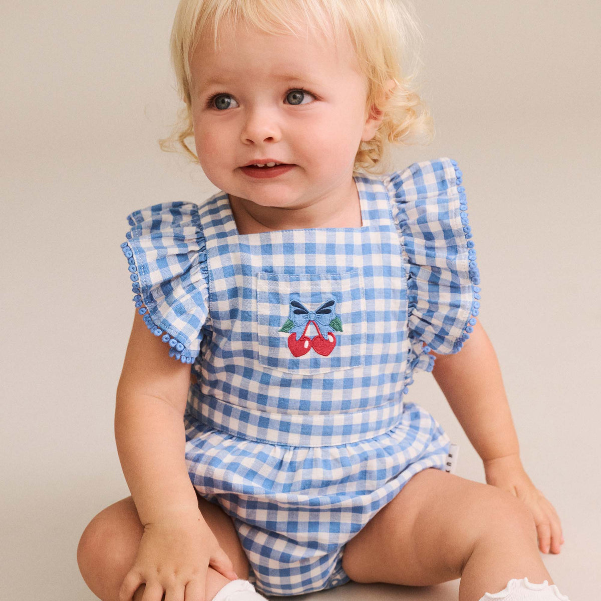 DUSTY BLUE GINGHAM BOW PLAYSUIT