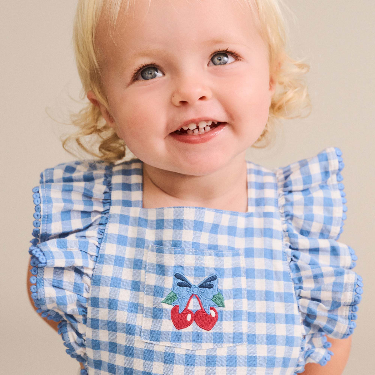 DUSTY BLUE GINGHAM BOW PLAYSUIT