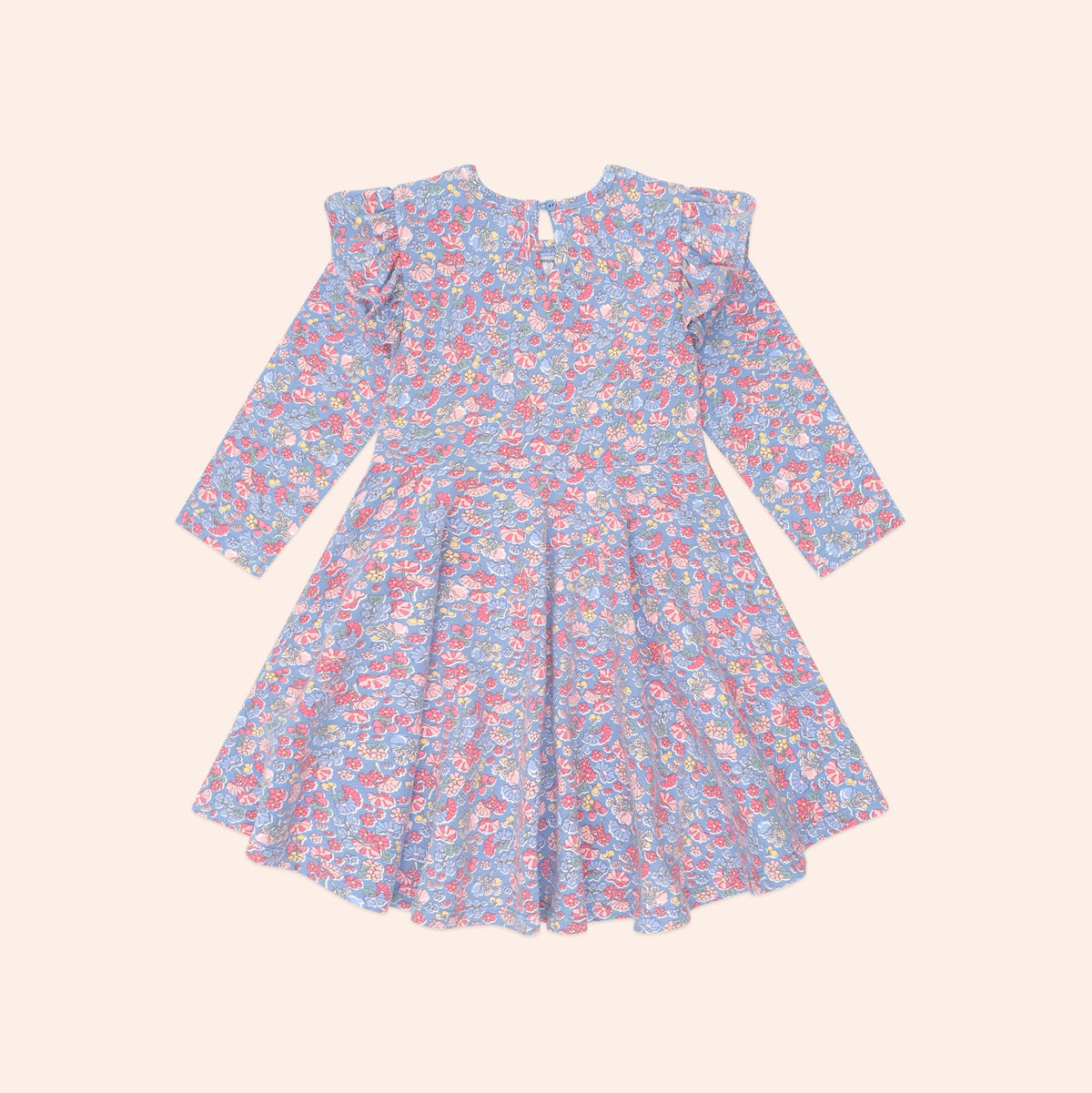 VINTAGE FLORAL SHIRRED LONG SLEEVE DRESS