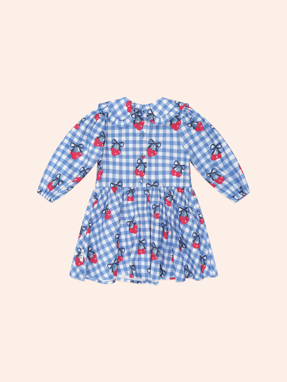 CHERRY GINGHAM SHIRRED DRESS