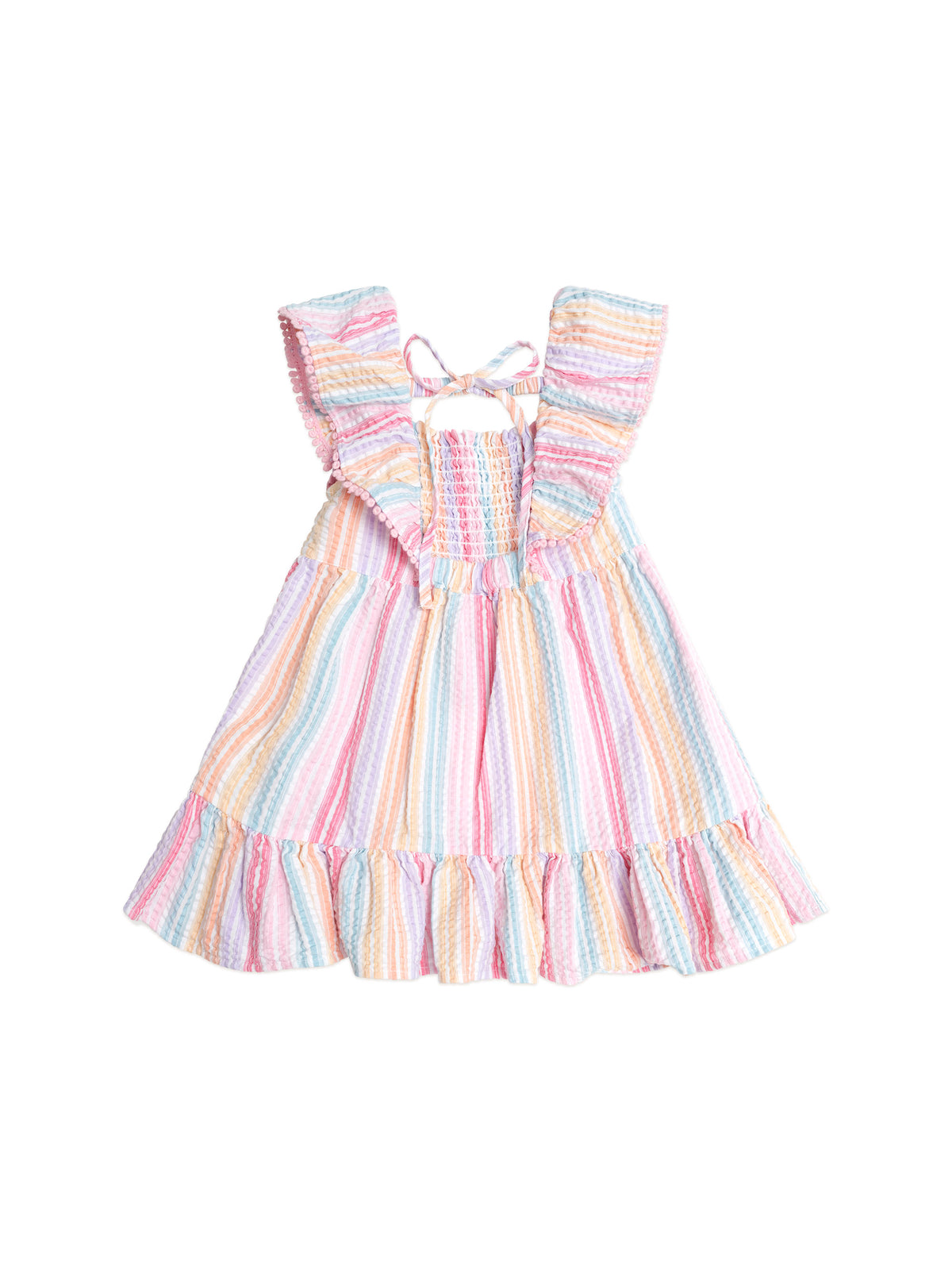 Rainbow Stripe Shirred Frill Dress