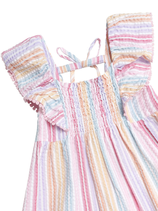 Rainbow Stripe Shirred Frill Dress