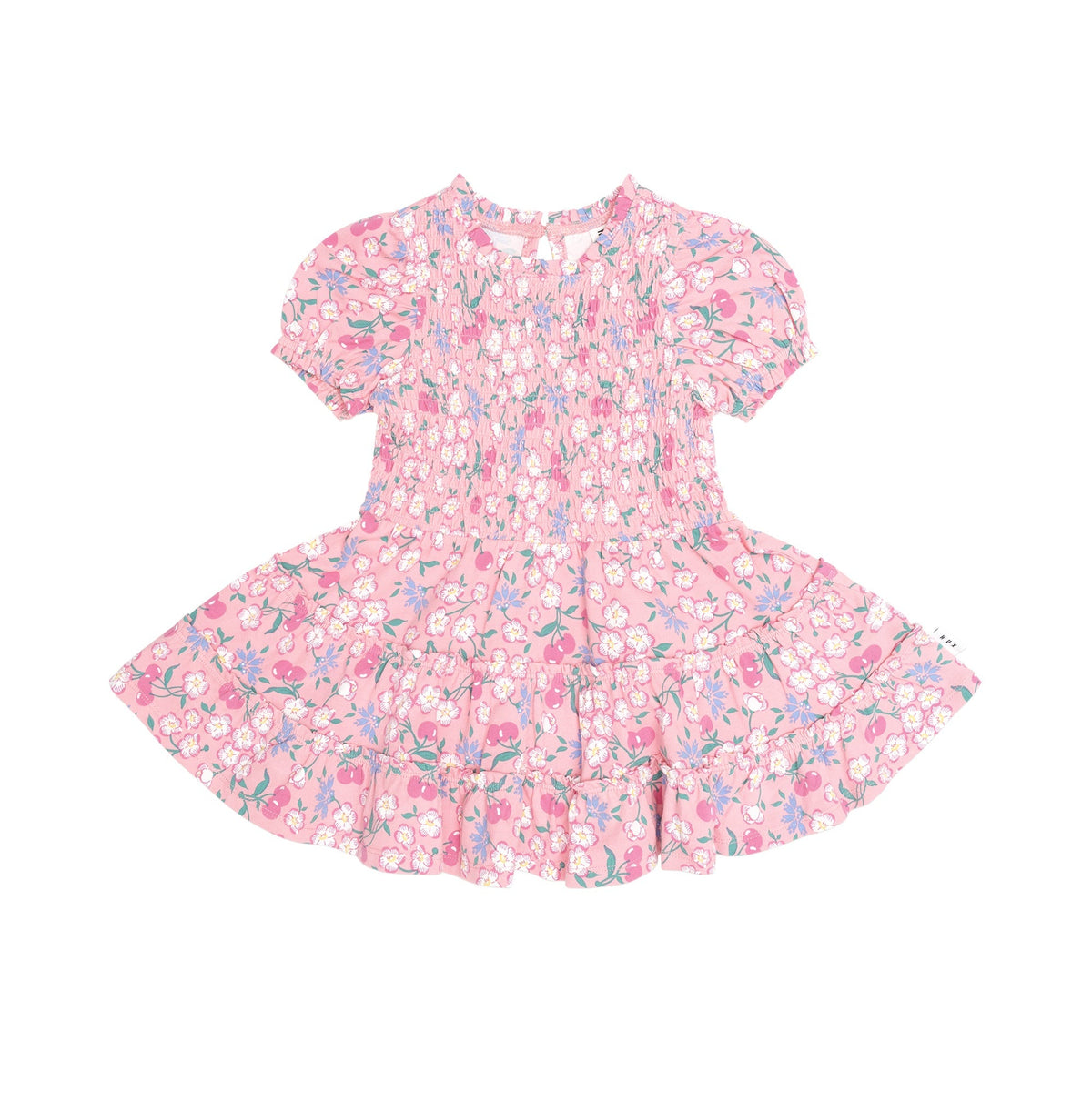 TROPICAL CHERRY FLORAL TIERED PUFF DRESS