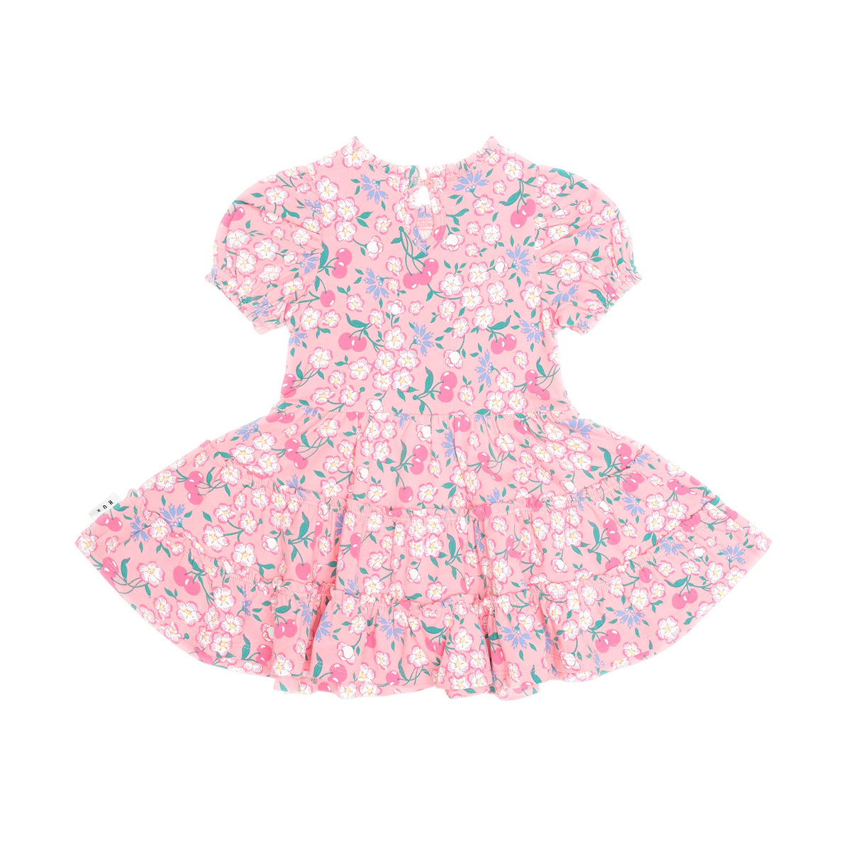 TROPICAL CHERRY FLORAL TIERED PUFF DRESS