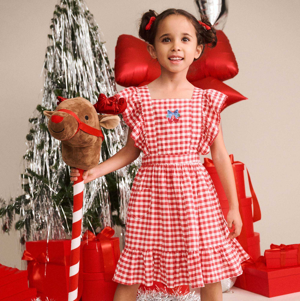 CHERRY BOW GINGHAM PINAFORE