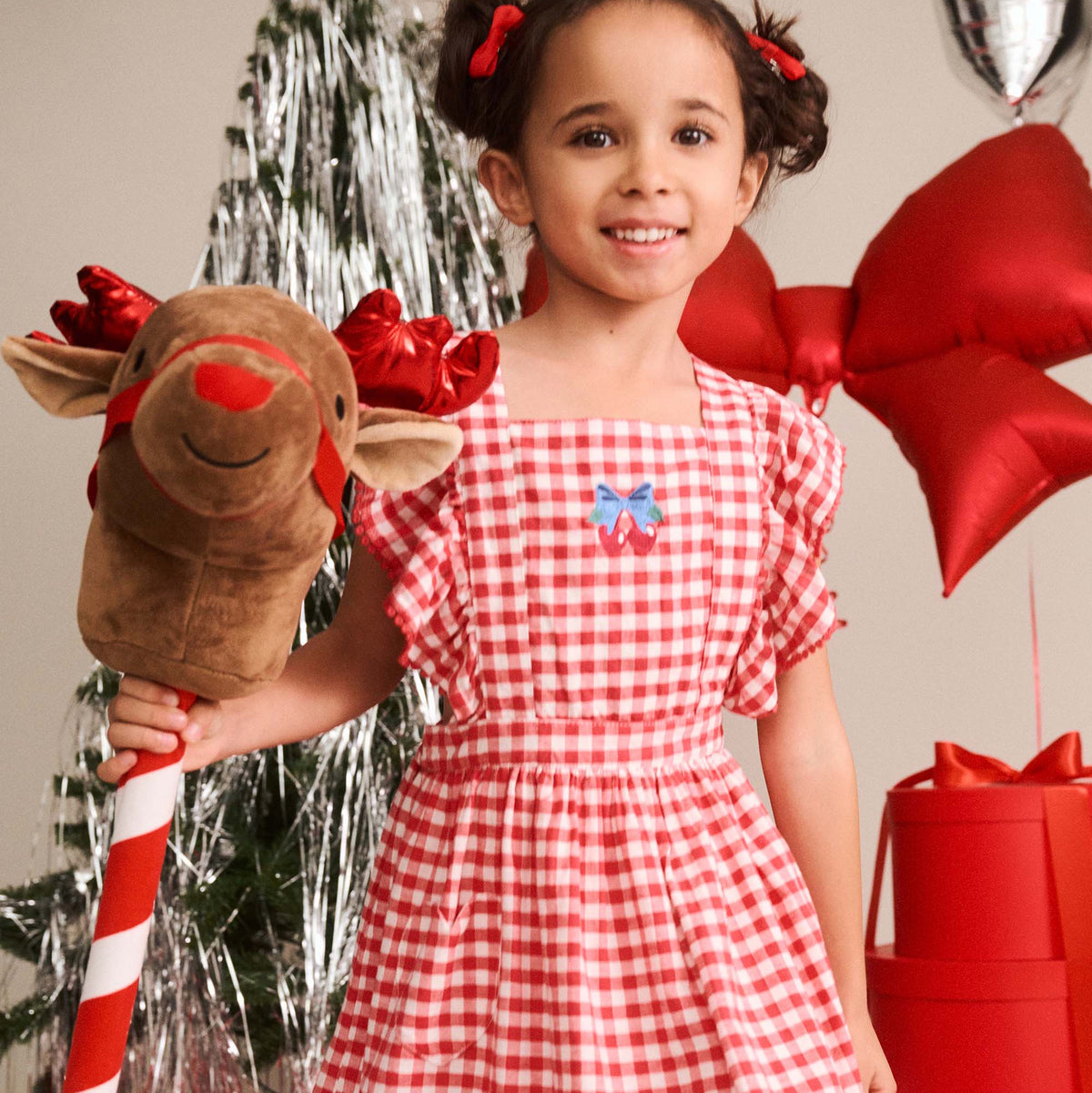 CHERRY BOW GINGHAM PINAFORE