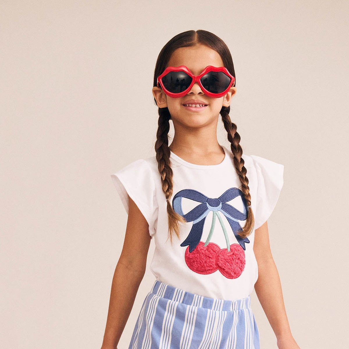 CHERRY BOW FRILL SLEEVE TEE