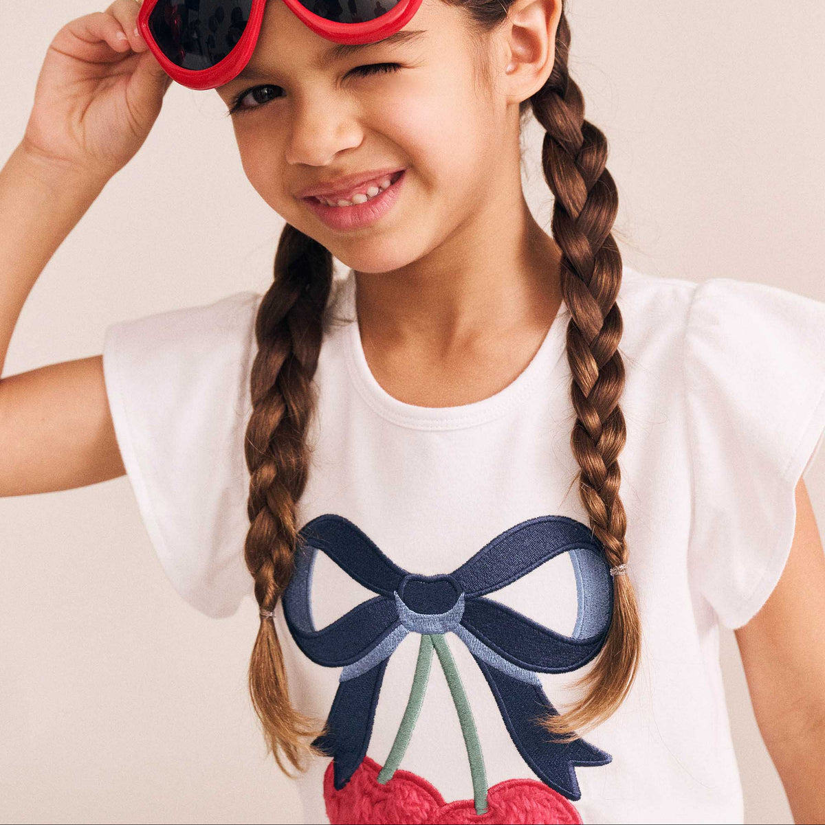 CHERRY BOW FRILL SLEEVE TEE