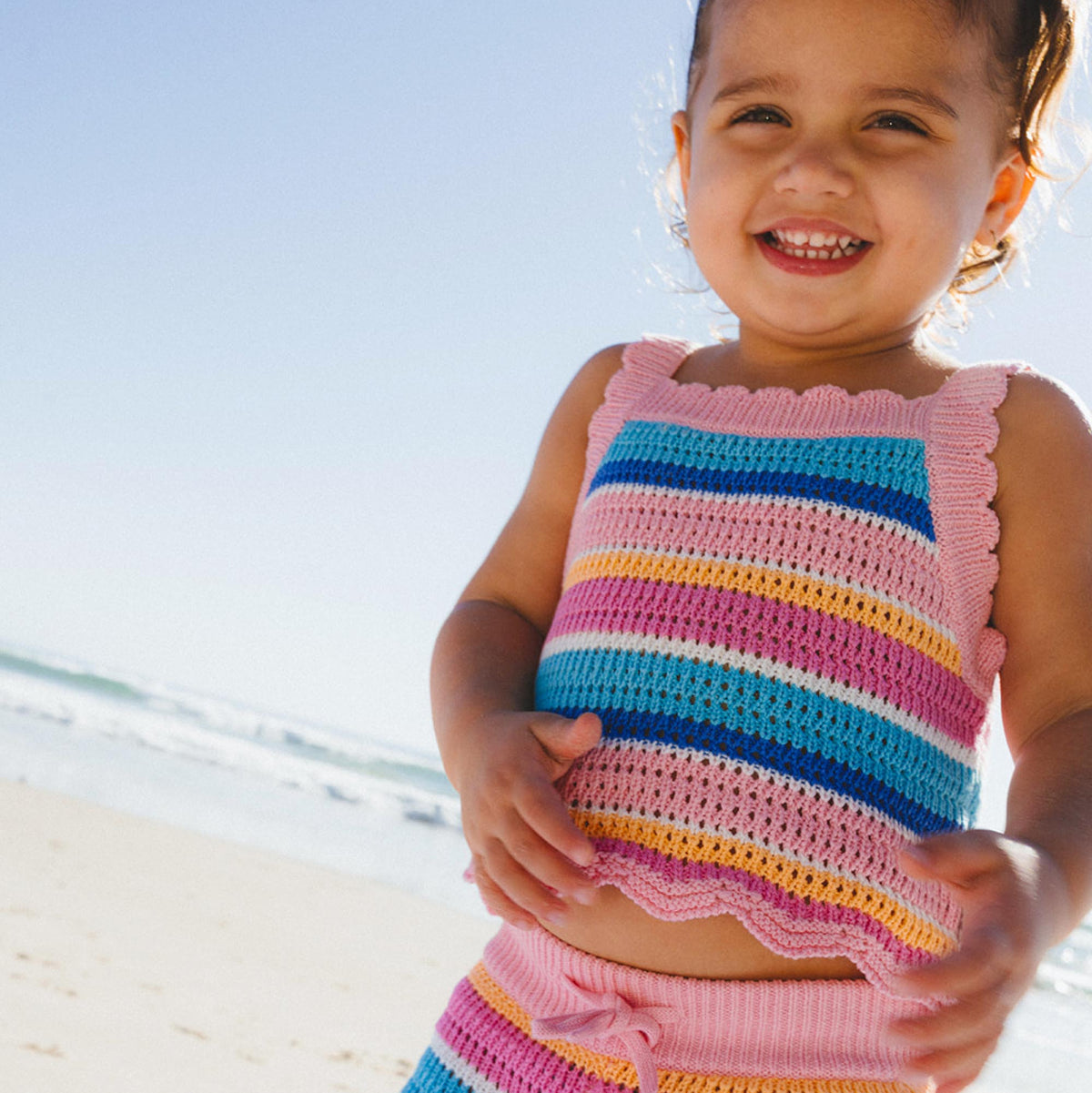 Beach Club Stripe Crochet Tie Top