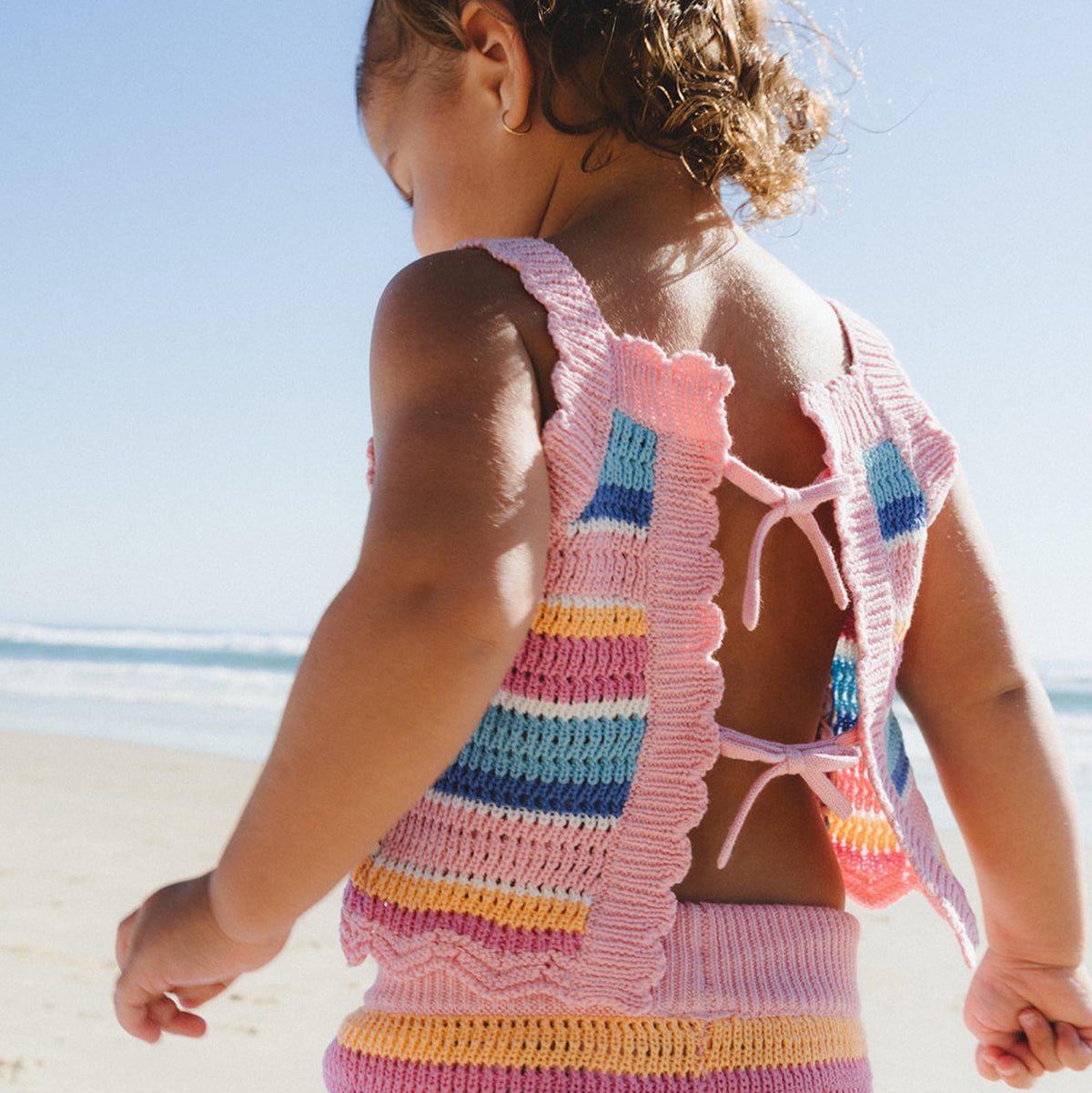 Beach Club Stripe Crochet Tie Top