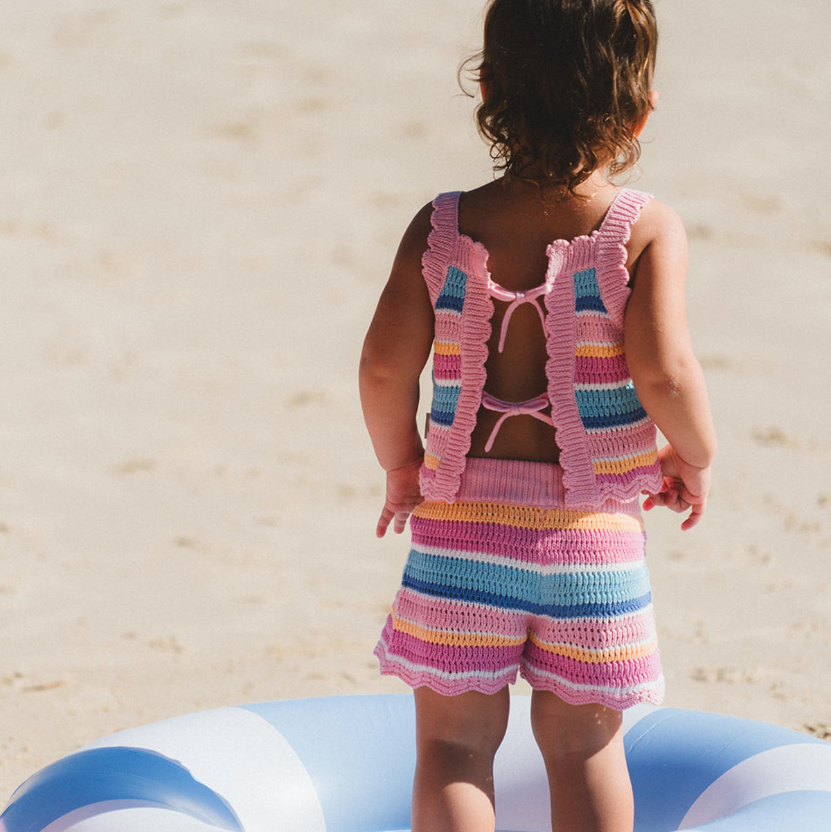 Beach Club Stripe Crochet Tie Top