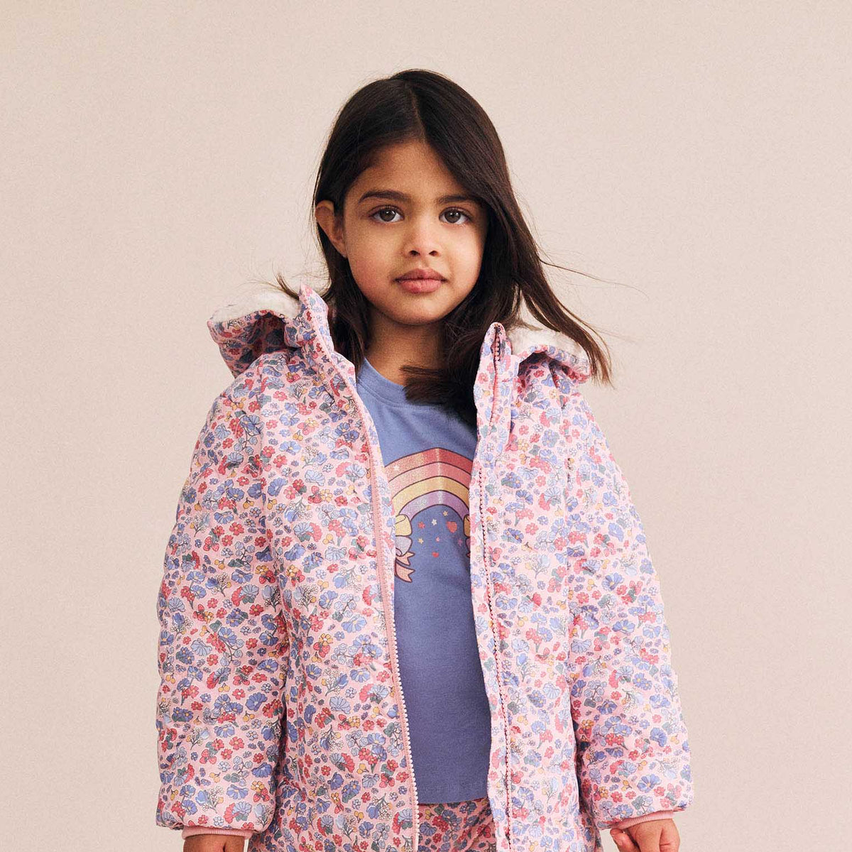 HEART FLORAL QUILTED PUFFER JACKET