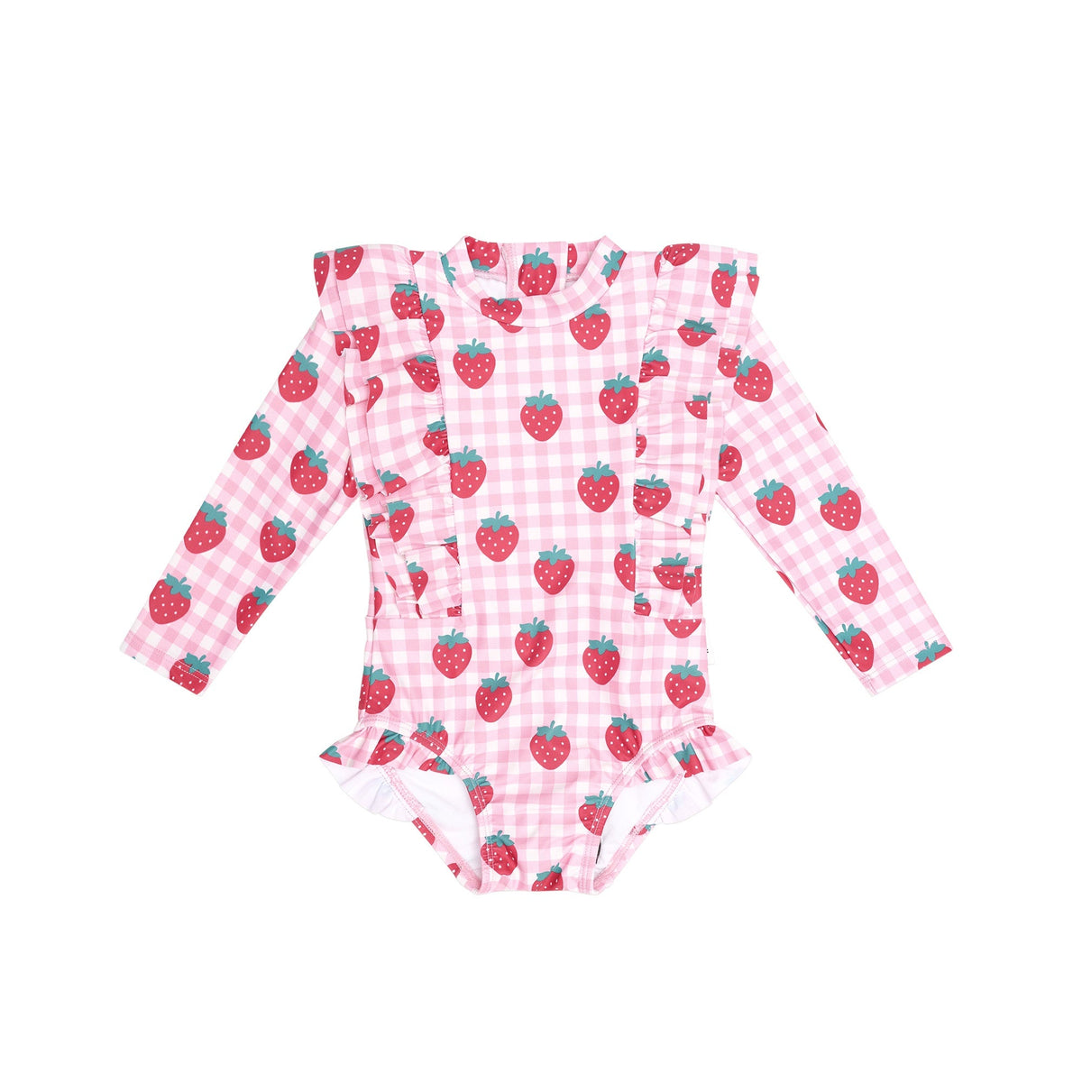 STRAWBERRY CHECK FRILL SWIMSUIT