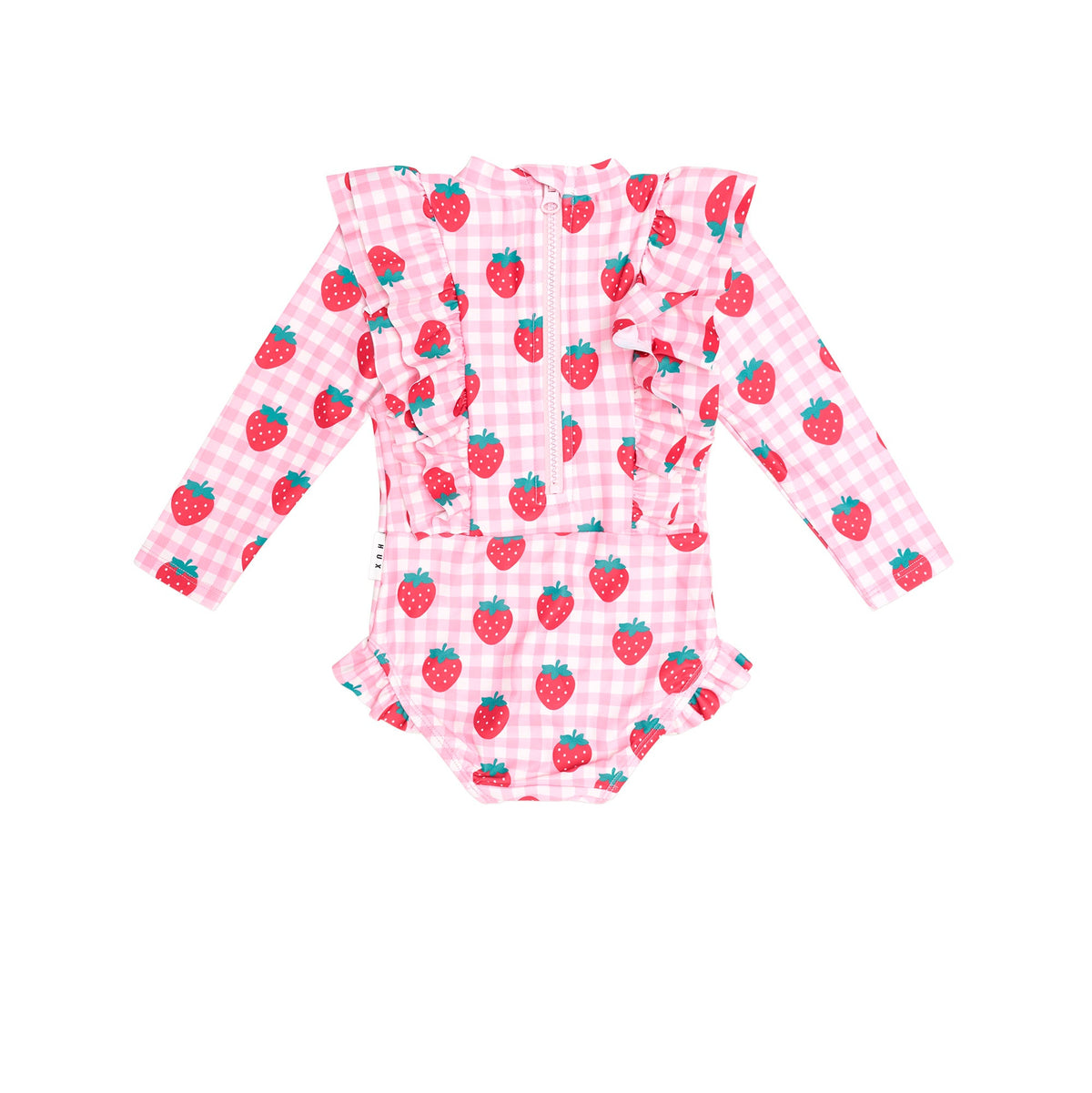 STRAWBERRY CHECK FRILL SWIMSUIT