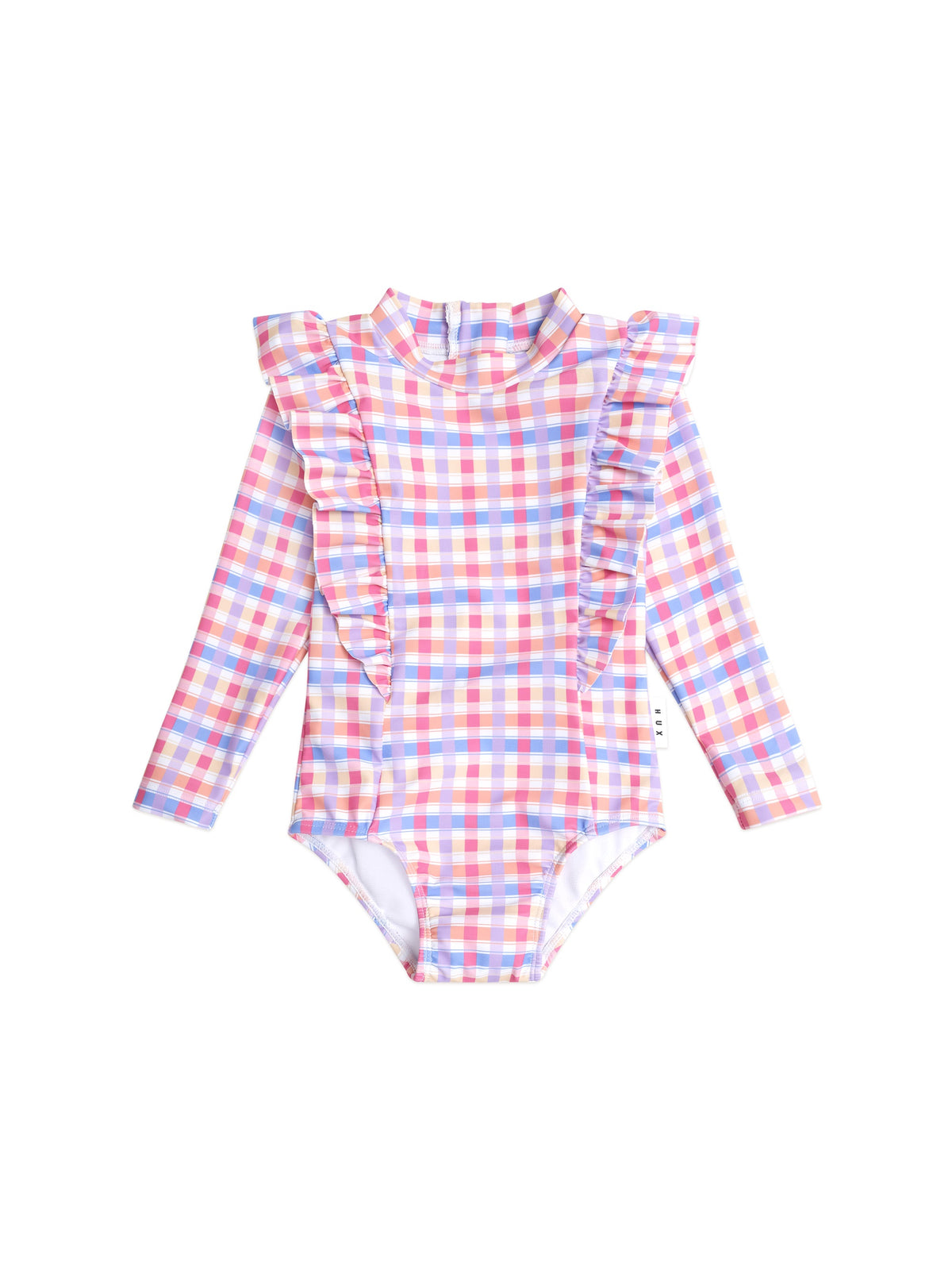 Scandi Frill Swimsuit Rainbow Check