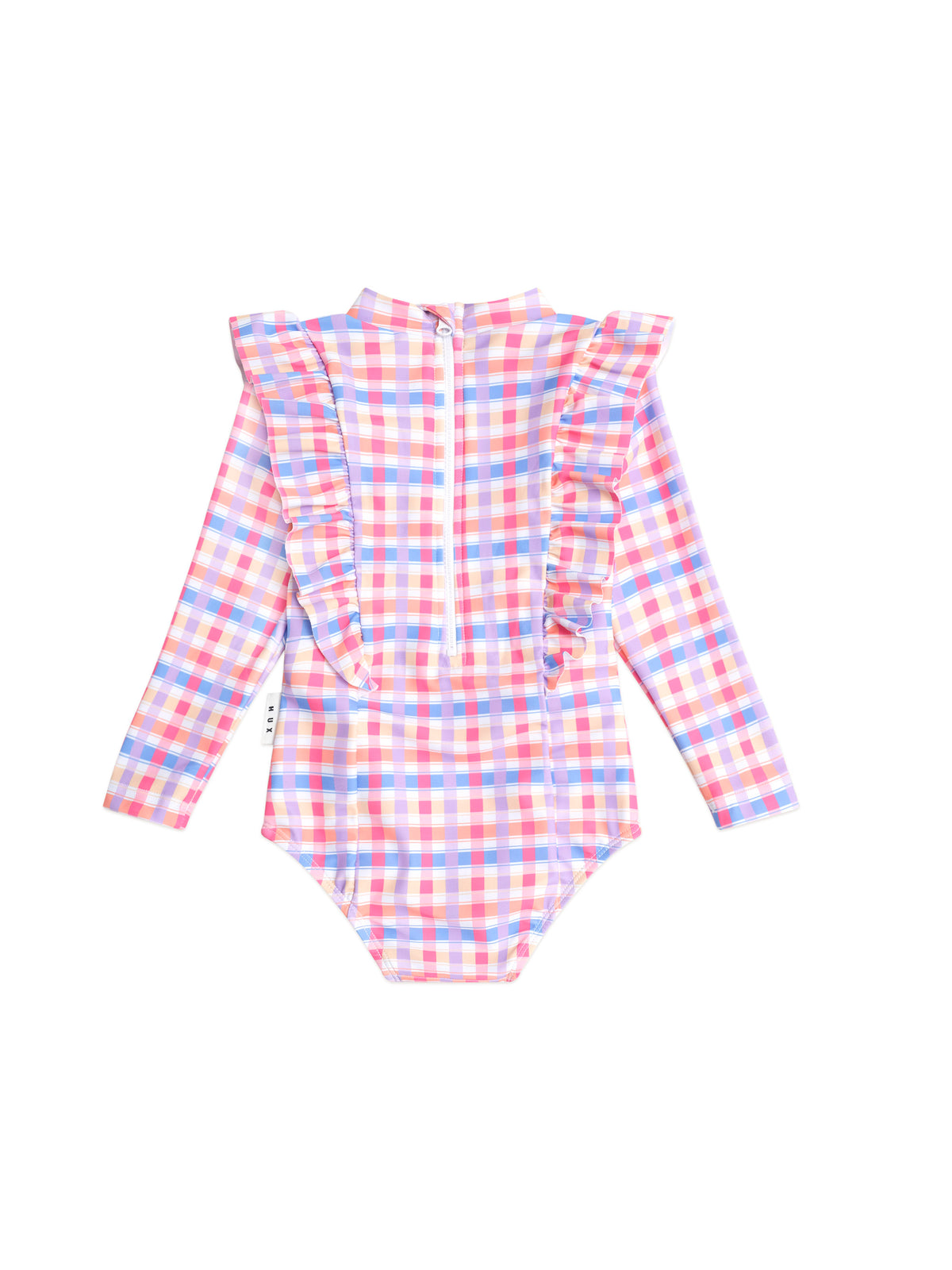 Scandi Frill Swimsuit Rainbow Check